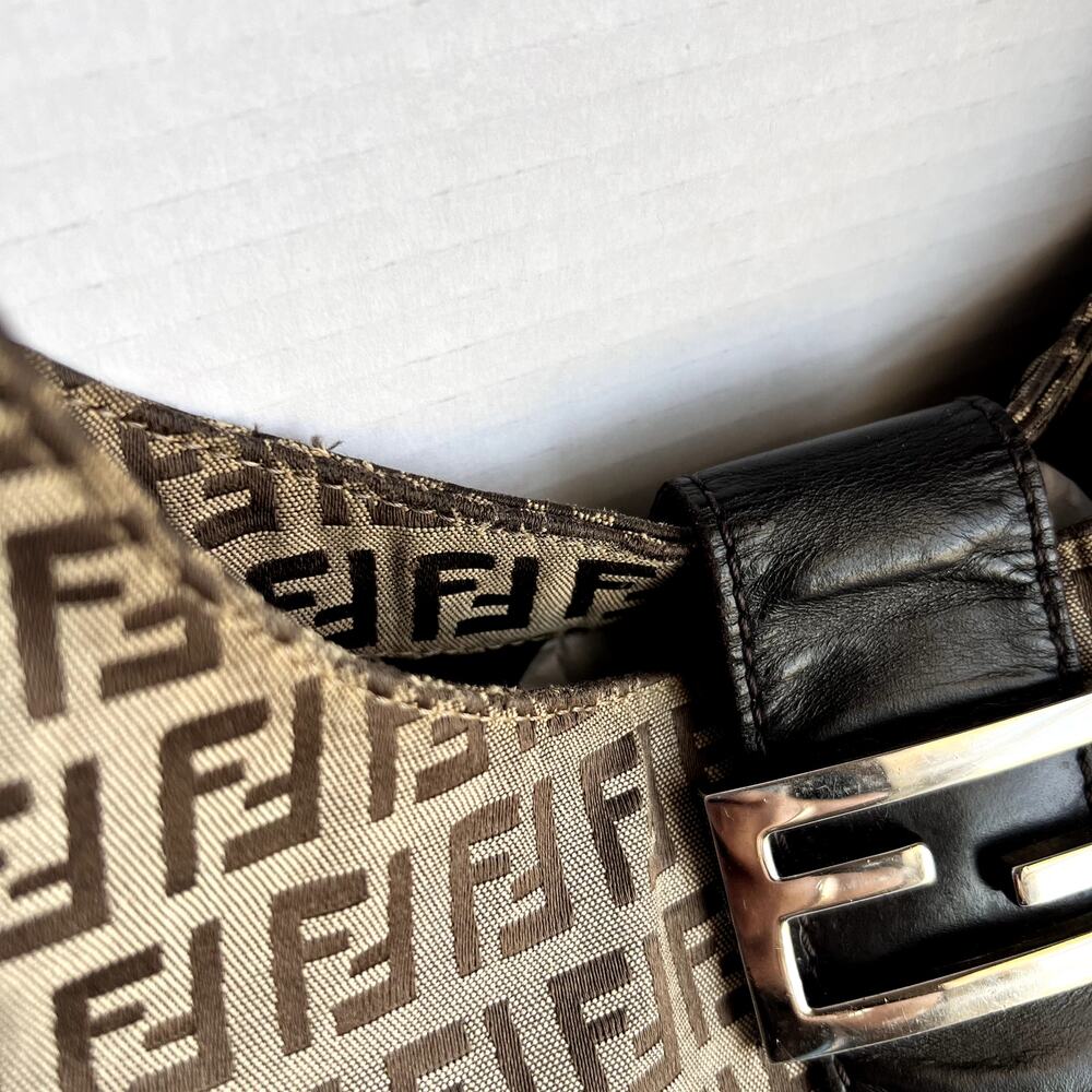 Fendi Tan and Brown Zucca Canvas Shoulder Hobo Tote Bag - Picture 4 of 15